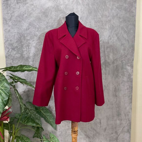 Pendleton Vintage Wool Pea Coat ANCHOR BUTTONS Size 8 Lined Jacket maroon USA - Picture 1 of 12
